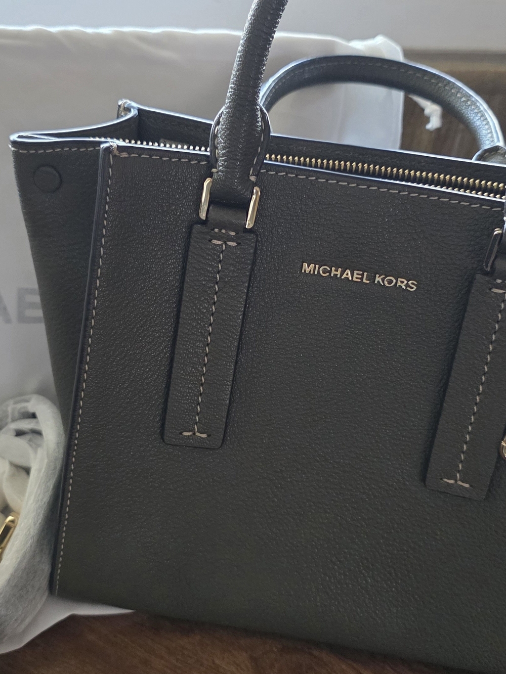 Michael Kors Olive Pebbled Leather Medium Satchel